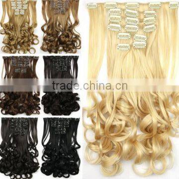 Clip in Hair Extension Curly Blonde White Girls Synthetic Hair Pieces