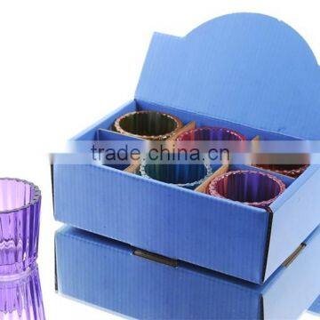 Cylinder Ribbed Colored Glass Candle Holder