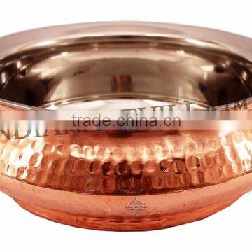 Steel Copper Serving Mughlai Handi 1200 ML - Serving Dish Curry Home Hotel Restaurant Tableware