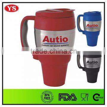 Colored Double Wall Plastic 34 oz Travel Mug Pink