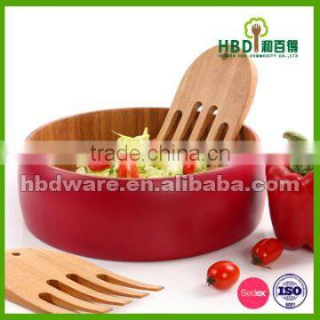 High quality colored bamboo bowl,bamboo salad bowl with server wholesale