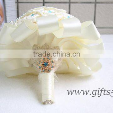 Handmade Silk Flower Bouquets Vintage Inspired Alternative Large Satin Roses Wedding Bridal Bouquet photo-4