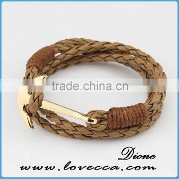 2016 Top Selling Simple Design Anchor Braided Leather Bracelet photo-5