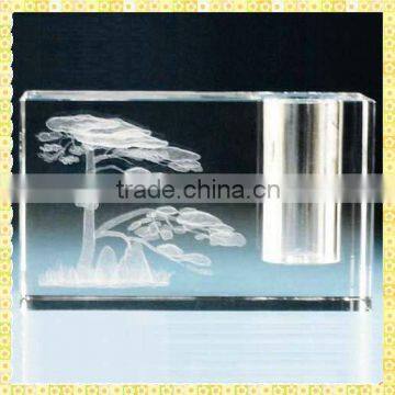 Personalized 3D Laser Engraved Crystal Pen Holder For Business Souvenir