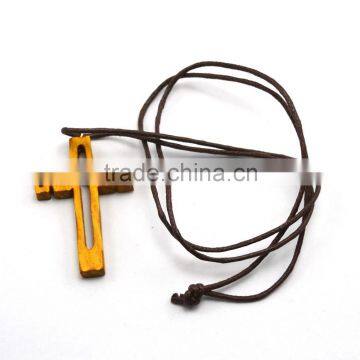 Wholesale Carved Wood Cross JESUS Pendant, Wax Line, Religious Necklace photo-2