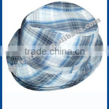 plaid fedora hat in blue color