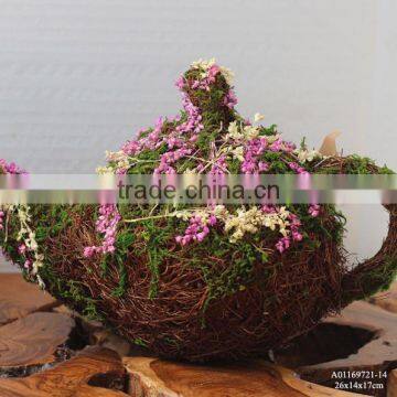 moss teapot with salim and flower for wedding decoration