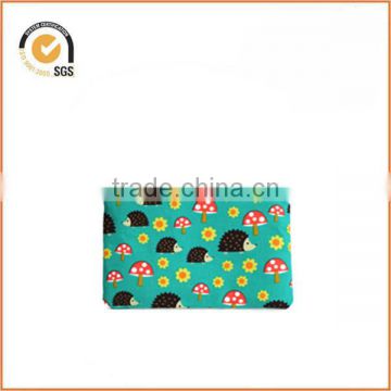 Mini Zipper Pouch / Hedgehog Camera Bag on Teal with Mushrooms By Chiqun Donggaun CQ-H03016