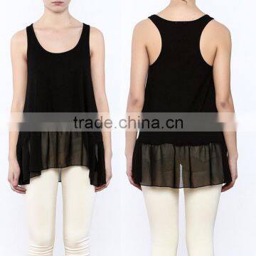 Chiffon Tank Extender Scoop Neck Ribbed racer back Chiffon RUFFLE HEM TANK