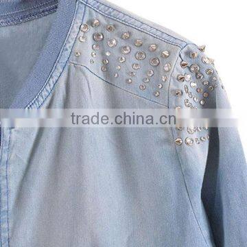 Jacket Women Winter Wear 2016 Latest Ladies Design Custom100%cotton Beaded Denim Jacket photo-3