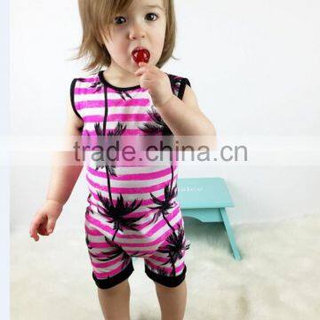 Summer Baby Sleeveless Coconut Tree Print Stripe Crotchless Bodysuit photo-2