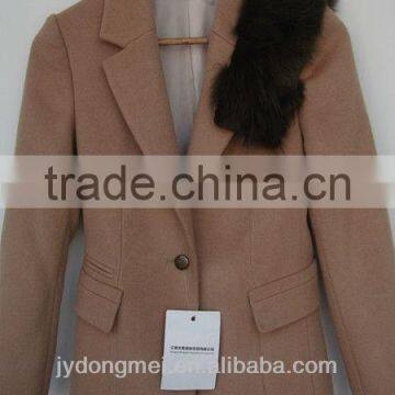 women elegant long wool coat with fox collar