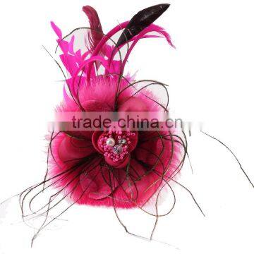 Fabric feather big flower brooches handmade corsage brooch Feather pearl flower Head Clip brooch