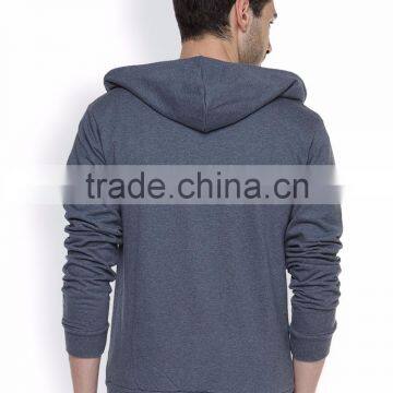 Blue Denim Hooded Mens Sweatshirt Customizable Attached Hood With Drawstrings Hoody Long Sleeves Slant Pockets Sweaters Custom photo-5