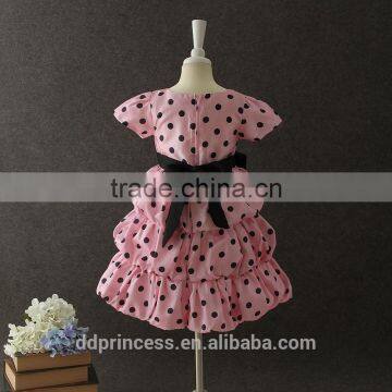 summer children clothing bow dress pink black dot baby girls dress designs