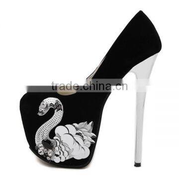 2017 Swan Decoration High Heel Lady Night Club Shoes