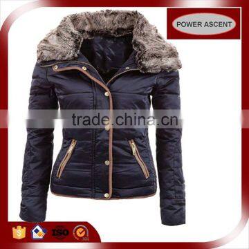 2016 ladies navy padded coat with adjustable fur collar