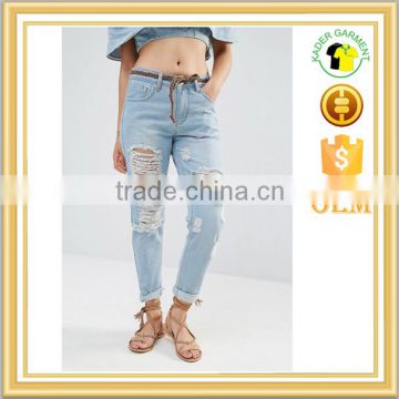 custom stone wash ladies jeans top design ripped jeans women