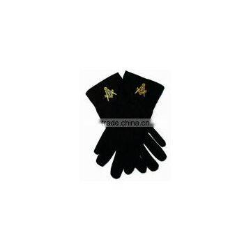 Masonic Black Cotton Gloves with Gold Square and Compass Embroidered