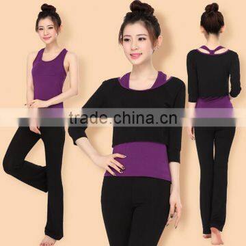 Customize Factorty Price Chantilly 3 Pieces Black and Purple Fashion Design Yoga Clothes for Women