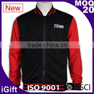 BSCI high quality leaver baseball jacket satin custom leather sleeve