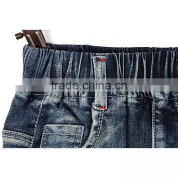 New Products Good Quality Elastic Waist Roll up Hem 3D Rose Printing Blue Wholesale Jeans Pants for Kids photo-6