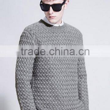 Simple Round Neck Gray Custom Knitting Mens Wool Sweater With Low Prices photo-3