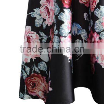 2016 Guangzhou Shandao Latest Design Women Autumn New Western Flower Printed Ruffle Satin Long Maxi Skirt photo-3