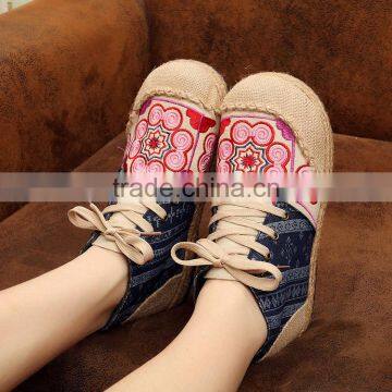 pink orchird emboider women homemade linen sandals comfortable fisherman shoe folk slippers/ ethnic flavor casual linen shoes