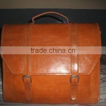 tan color Genuine cow hide leather briefcase leather bag