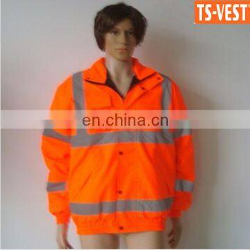 High Visibility Reflective orange Safety Winter Jacket With pockets