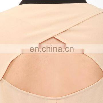 CHEFON Contrast Trim Relaxed Fit Patchwork Open Back Blouse With Low Back