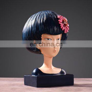 lifelike girls head with flowers figure for decoration