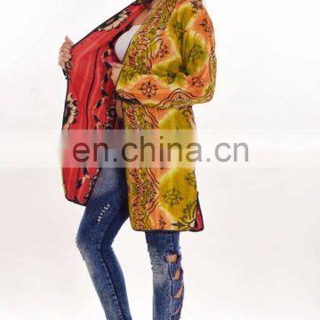 Reversible Vintage Kantha Long Jacket Sari Gudri Coat Wholesaler