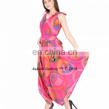 Cotton Women Dress Dance Rayon tight dress with pink belt Indian Dress