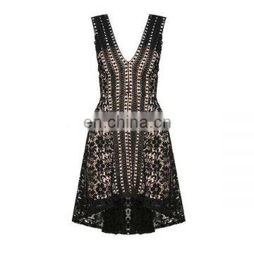 Custom Hi-Lo Hem Lace Dress Sexy V-neck Sleeveless Lace Cocktail Dress photo-6
