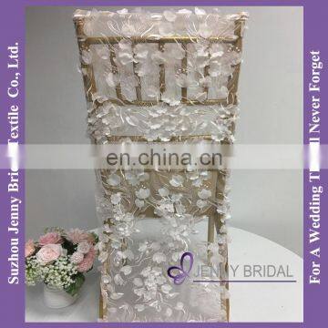 C437A blush lily petal flower chair sash fancy high back dining room chair covers for weddings