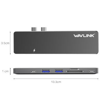 WAVLINK Thunderbolt 3 Port SD/Micro SD Card Reader USB Hub for Macbook Pro