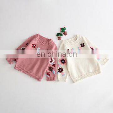 2020 Handmade Embroidered Chain Link Knitted Round Neck Sweater Baby Girl Baby Cute Flower Sweater Top