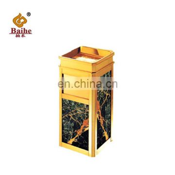 2020 High Quality Marble Steel Decorative Square Ashtray Trash Can, Gold Trash Can