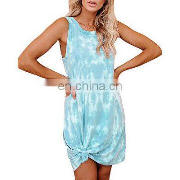 2020 New Wish Explosion Models European and American Women's Tie-dye Printed Loose Vest Dress Factory Direct Sales photo-3