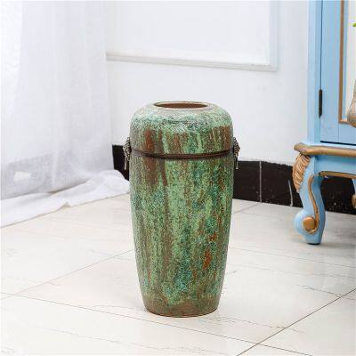 Air Bubble Glaze Modern Simple Fashion Green Large Ceramic Vase With Ring For Office Decor photo-2