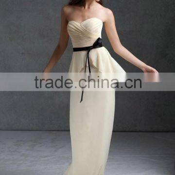 Hot Sale Quality Made Sweetheart Pleated Bodice Chiffon Bride Dress Patterns With Black Sash