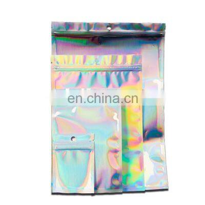 Low Moq Ready to Ship Mylar Zipper Transparent Holographic Glitter Bags for Makeup Beauty Sponge Holographic Packaging photo-4