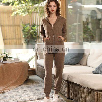 New Design Plain Knit Cashmere Lounge Pants and Cardigan Hoodie Set photo-4