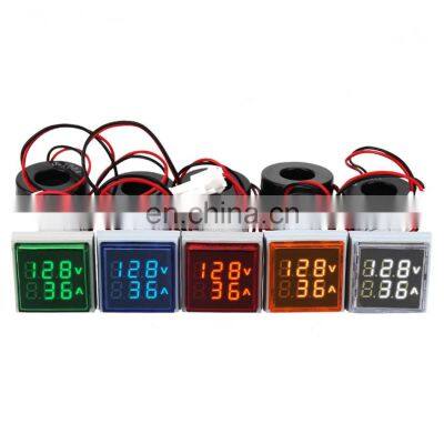 AC 60-500V 0-100A Square 22mm LED Digital Dual Display Ammeter Voltmeter Voltage Gauge Current Meter led Modules Indicator light