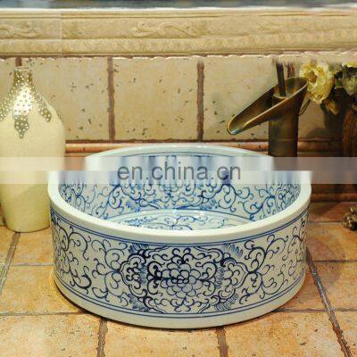 Most popular hand painted blue and white porcelain sink basin