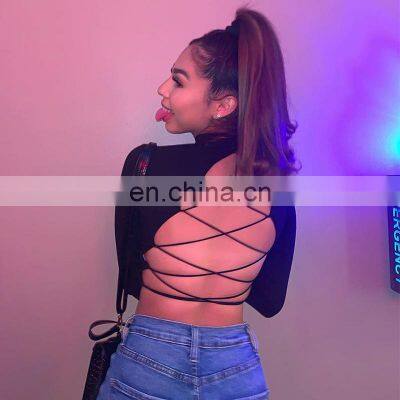 Women Sexy Harajuku Open Back T-shirt Long Sleeve Top Cropped Summer Tops White Clothes Shirt Vintage Tshirt Tee Dropshipping photo-5