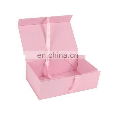 Custom ribbon closure paper magnetic gift packaging box design with logo