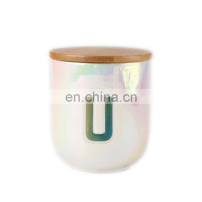 INS Minimalism Style Aromatherapy Candle Customized Wax With Wooden Lid Digital Ceramic Jar Electroplating Scented Candle photo-5